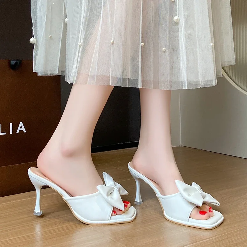 2024 Summer Brand Slingback Women Slippers Open Toed Fashion Bow-knot Slip on Shoes Ladies Elegant Dress Pumps Zapatos De Mujer