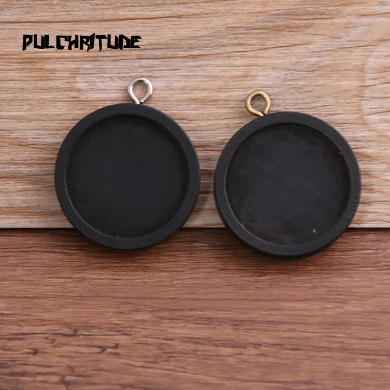 6pcs 25mm Inner Size Three Color Round Wood Cabochon Base Setting Charms Pendant Necklace Findings