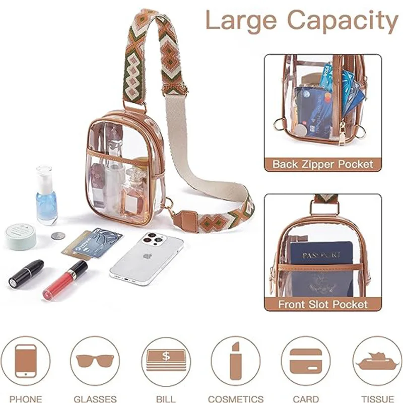 2024 new chest bag, wash bag, outdoor transparent PVC shoulder bag, women's single room crossbody bag