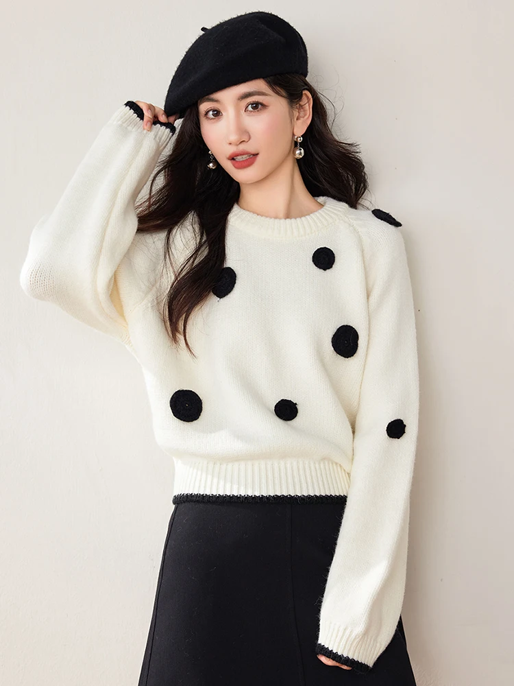 Knitted Pullover Women 2024 Autumn Winter Sweet Age Reducing Versatile Round Neck Sweater Casual Loose Long Sleeve Warm Knitwear