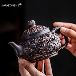 Retro Carving Purple Pottery Teapot Ceramic Household Kettle Pot Kung Fu Tea Set Pure Handmade Teapot Teapot for Tea Puer Tea