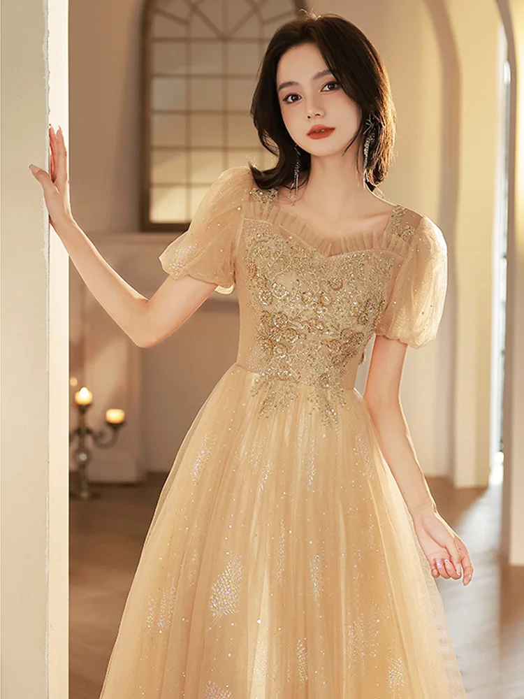 

Retro Sweetheart Collar Prom Dress 2022 Elegant Sequins Tulle Lace Up Banquet Gown New Female Formal Party Dresses