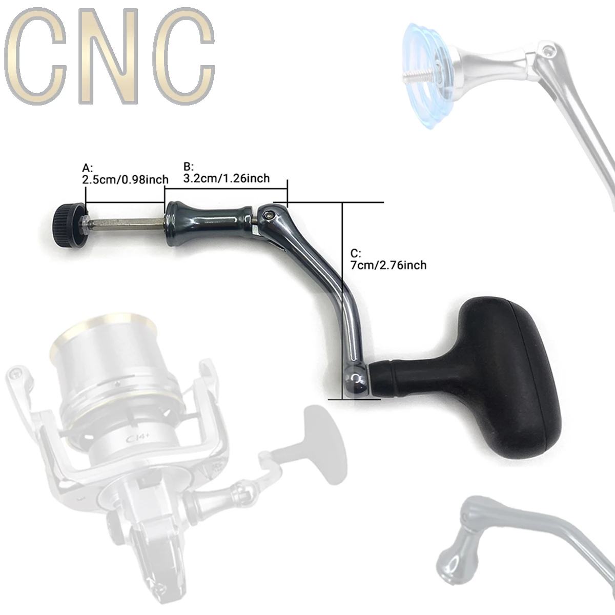 1 Stück CNC-Metall-Angelrollengriff, Ersatzgriff für Spinnrollen, langlebiges Zubehör, 3 Größen erhältlich – Detail 3