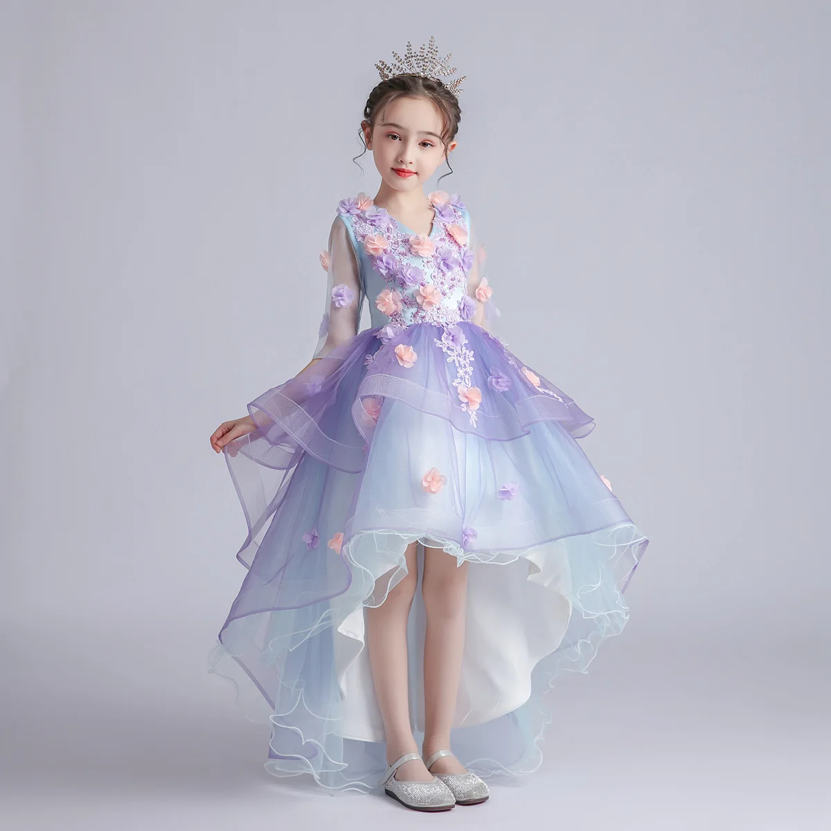 Customized Violet High Low Baby Flower Girl Dresses Floral Children Wedding Birthday Prom Party Gowns