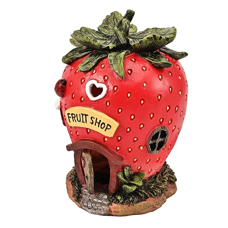 

Strawberry Fairy House Solar Powered LED Outdoor Garden Decor Lights Figurines Sculptures For Lawn Yard Decoration