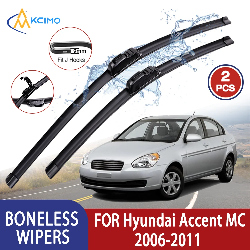 Kcimo Premium de alta calidad para Hyundai Accent MC 2006-2011 limpiaparabrisas sin hueso de goma suave tipo U para coche-HD silencioso duradero 22 "+ 16"