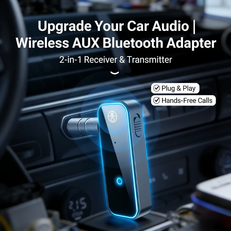 Transmissor e receptor de áudio bluetooth para carro, 2 em 1, adaptador de áudio sem fio de baixa latência para alto-falante estéreo de carro, fone de ouvido