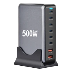 New 500W GAN PD Charger 6C2A Multi Charging 8 Port Desktop Charging Desktop GaN Charger for Multiple Mobile Phone Explosive