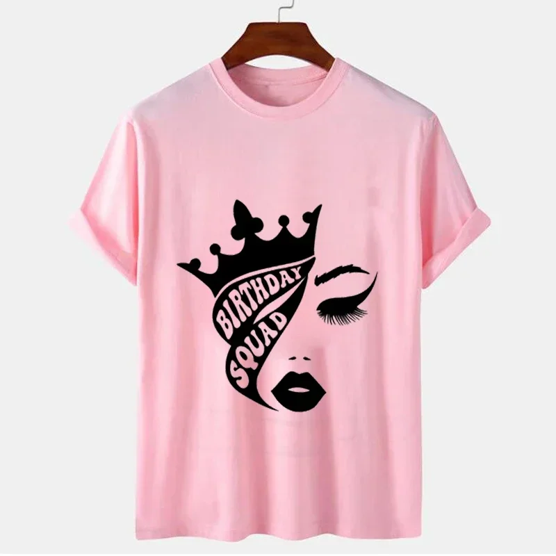 Estética Camisetas para As Mulheres Aniversário Rainha Tops Streetwear Festa De Aniversário Tee Manga Curta Meninas Aniversário Esquadrão Festa T-Shirt