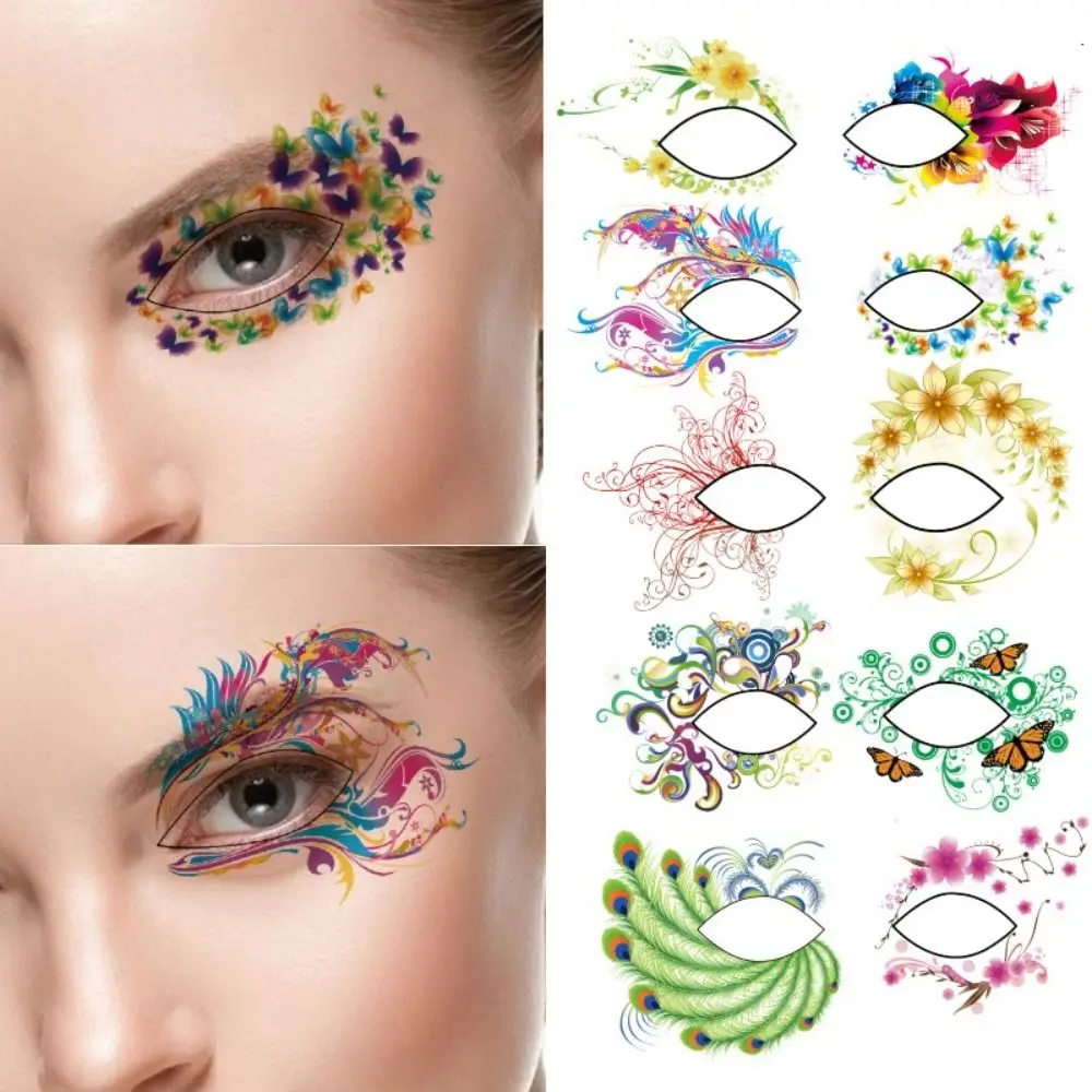 10pcs Waterproof Eye Shadow Tattoo Sticker Stage Performance Body Art Disposable Eye Tattoo Stickers Eyes Face Makeup Eye Decal