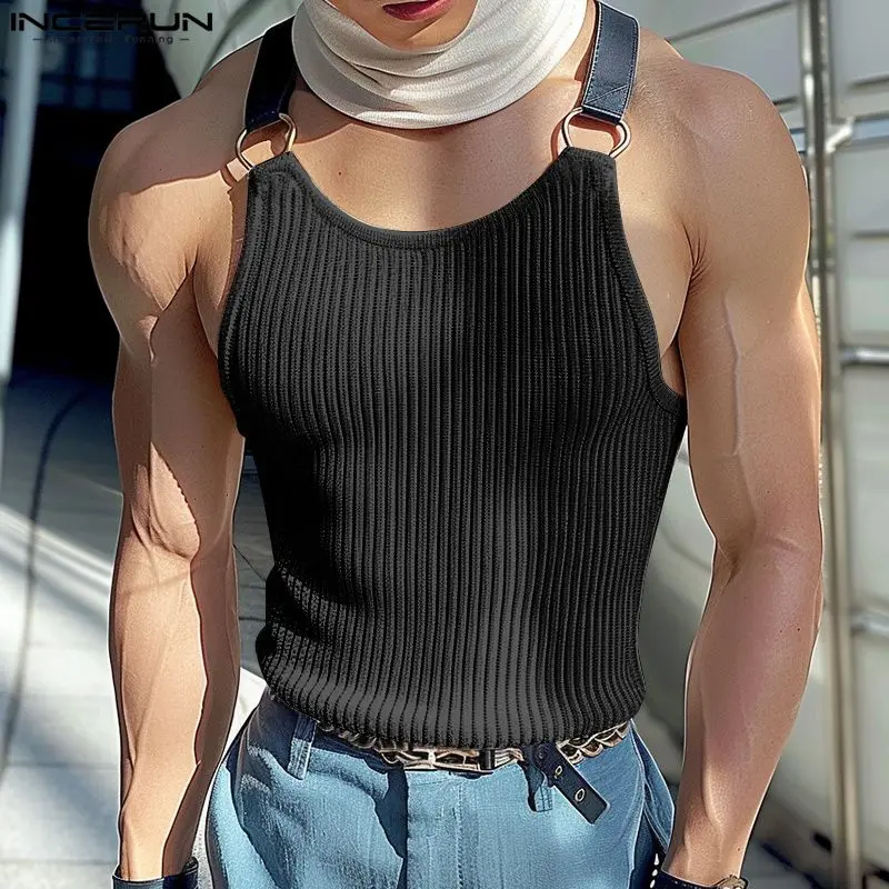 INCERUN Men Tank Tops Patchwork O-neck Sleeveless Summer Male Vests Streetwear 2024 Fitness Fashion Casual Men Clothing S-5XL