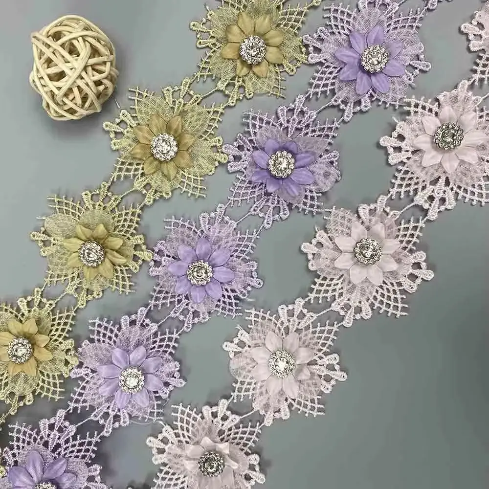 

GXINUG 1 Yard Flower Pearl Beaded Ribbon Embroidered Lace Trim Wedding Dress Applique Fabric Handmade Sewing Supplies DIY Crafts