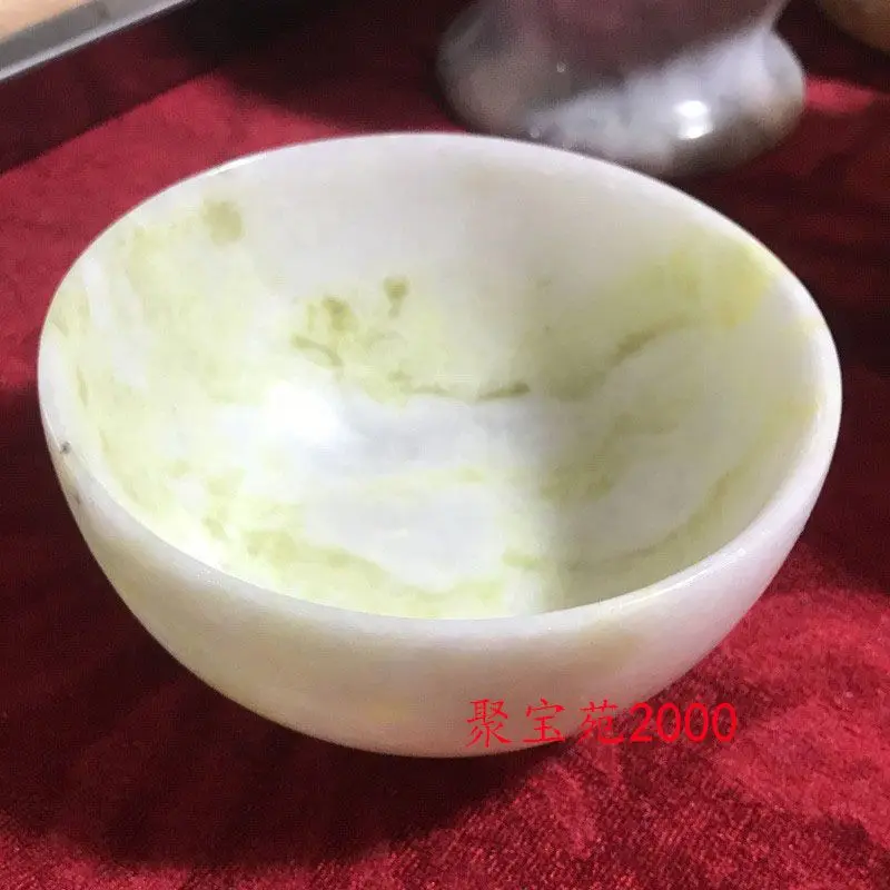 

50*100mm Large Natural Stone Bowl Yellow Jade Rice Bowl Handmade Carved Jade Tea Cups
