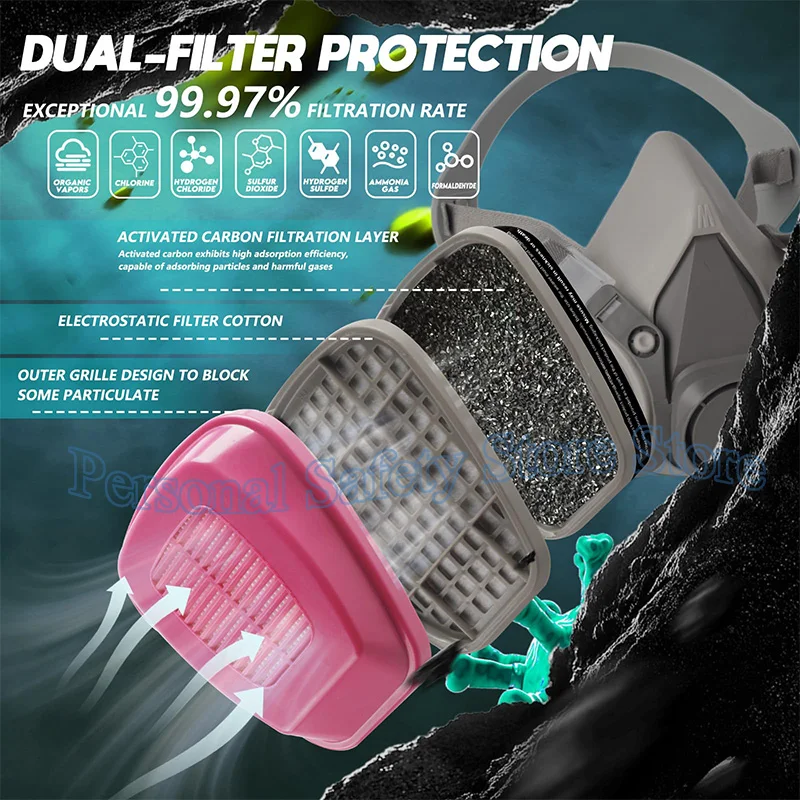 6200 Respirator Mask with Filters 60921 Half Face Gas Mask for Spray Paint Chemical Epoxy Resin Construction Organic Vapor