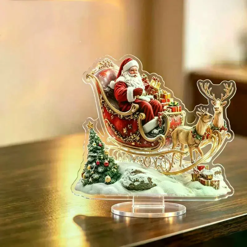 Santa Claus Reindeer 2D Flat: Acrylic Home Bedroom Desktop Decoration Ornament Standing Sign Figurines Miniatures