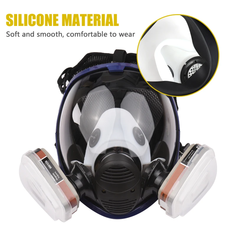 Reusable Full Face Respirator Full Face Cover 16 in 1 Gas Cover Organic Vapor Respirator Wide Field of View for Painting Machine