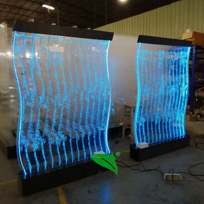Customization.Home Decoration Floor Standing Curved Water Feature LED Light Acrylic Water Bubble Panel Wall Room Divider