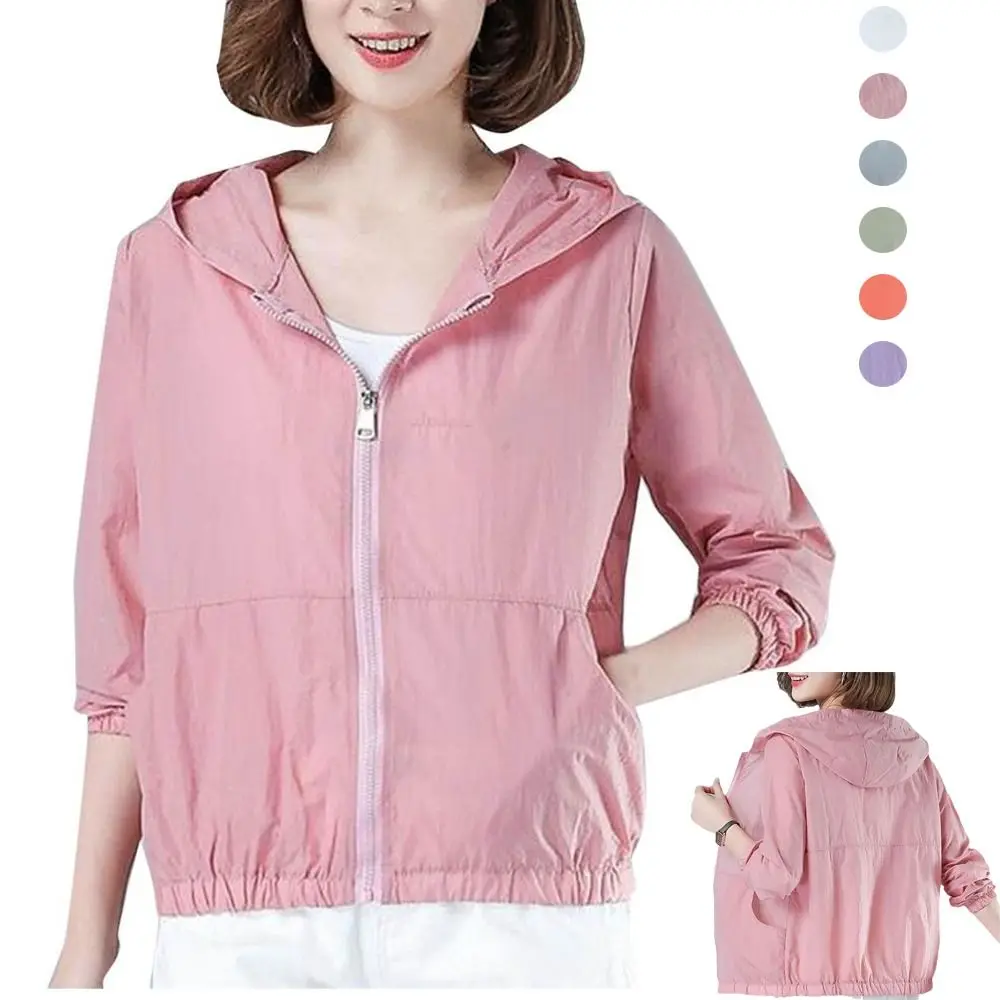 

Solid Color Thin Sunscreen Clothing Anti UV Sun-Protective Summer Long Sleeved Jacket Loose Quick Dry Windbreaker Outdoor Sports