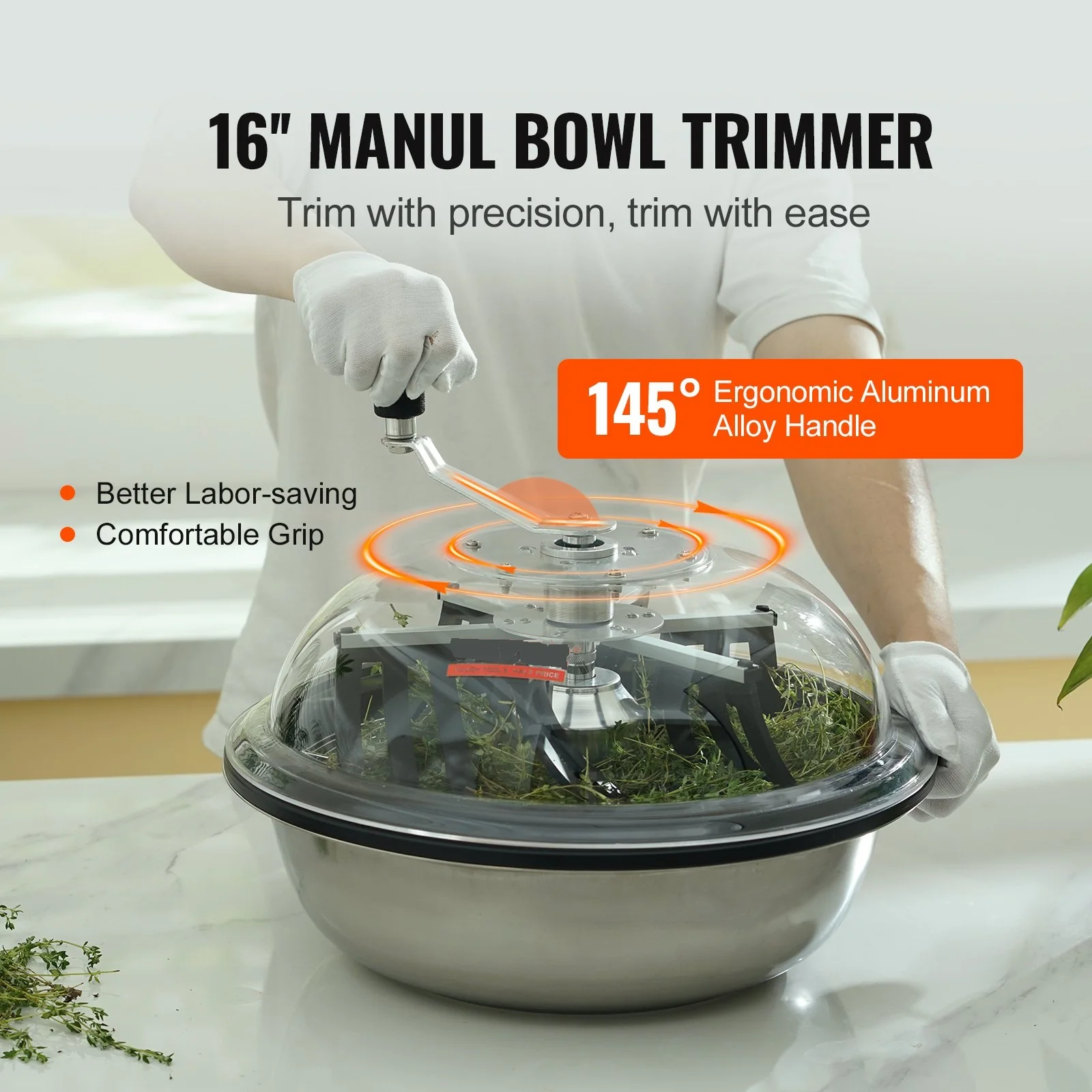 Leaf Bowl Trimmer 16'' Trimmer Bowl Manual Hand Bud Trimmer Twisted Spin Cut Clear Visibility Dome Foldable Herb Drying Rack