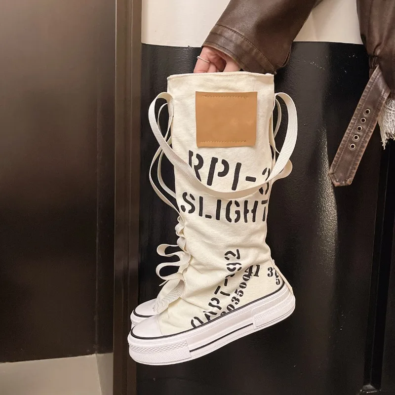 

Trend Women's Shoes Exquisite Canvas Knee High Boots for Woman Street Style Sports Casual Shoes Designer Shoes Zapatos De Mujer