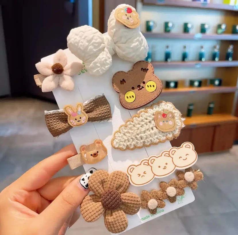 8-piece milk coffee plush hair clip New fringe side clip headdress Fall/Winter hair clip for women cute bb clip