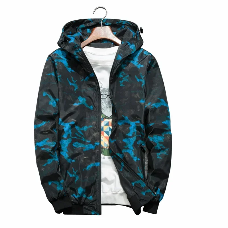 

Spring Autumn Men's Coat Thin Section Windbreaker Fashion Sports and Leisure Jacket Hooded Camouflage Jacket Men Size 4XL