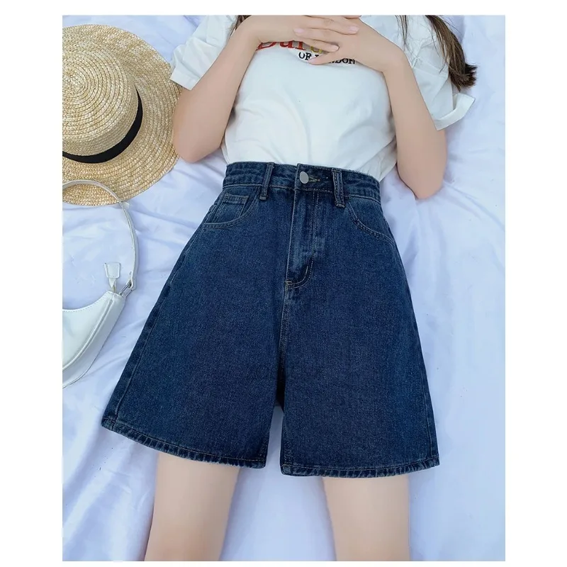 Damskie luźne jeansy Harajuku Street z krótkim dołem, letnia moda, nowe uniwersalne szorty z wysokim stanem do kolan, szerokie jeansy Y2K Retro