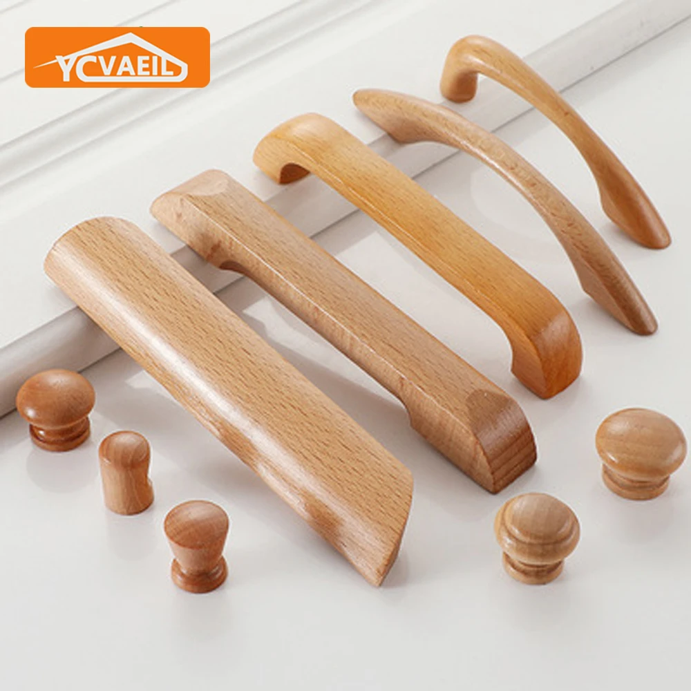 

1pcs Cabinet Solid Wood Handles Nordic Beech Wardrobe Knobs Kitchen Cupboard Handle Drawer Dresser Door Pulls Furniture Hardware