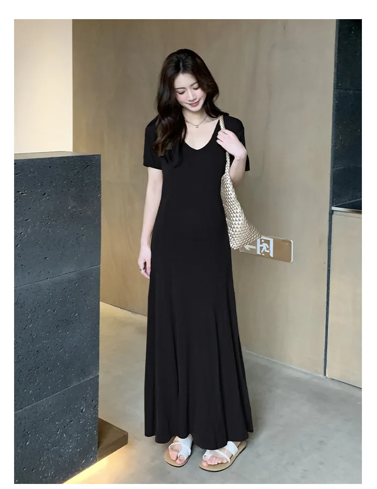 Summer 2025 High Quality Elegant Ice Silk Knitted Dress Versatile High Elasticity Spicy Mom Outdoor Wear Pregnant Women Dress