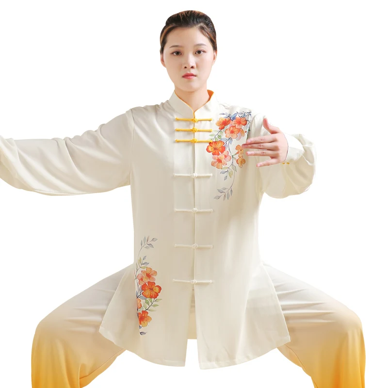 Gradient Tai Chi Suits for Women/Men, Flowy Kung Fu Uniform, Martial Arts Performance Outfit, Spring/Autumn Training Set
