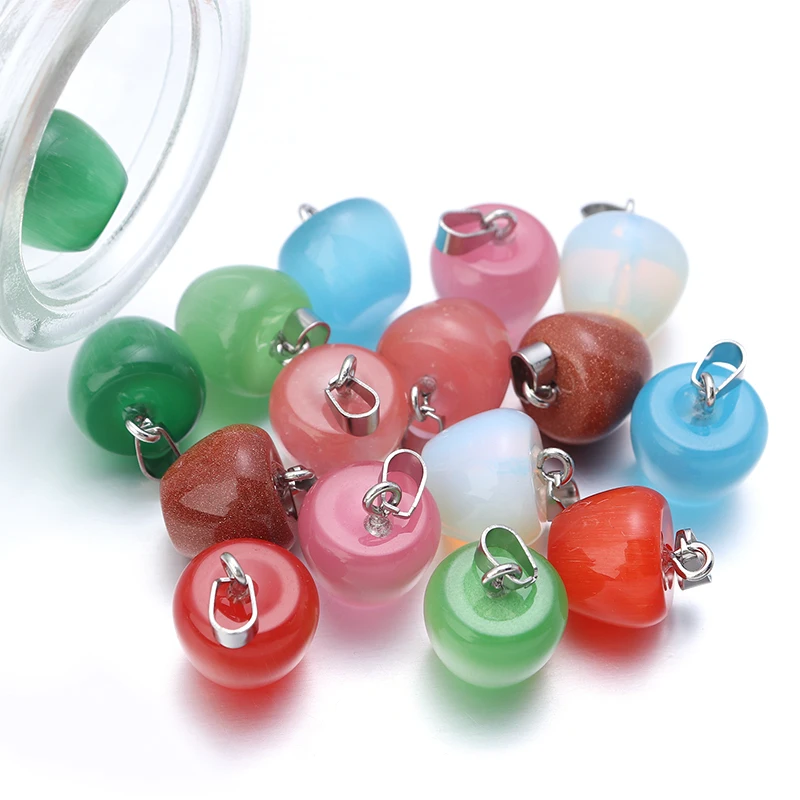 2pcs Natural Stone Apple Pendants for DIY Making
