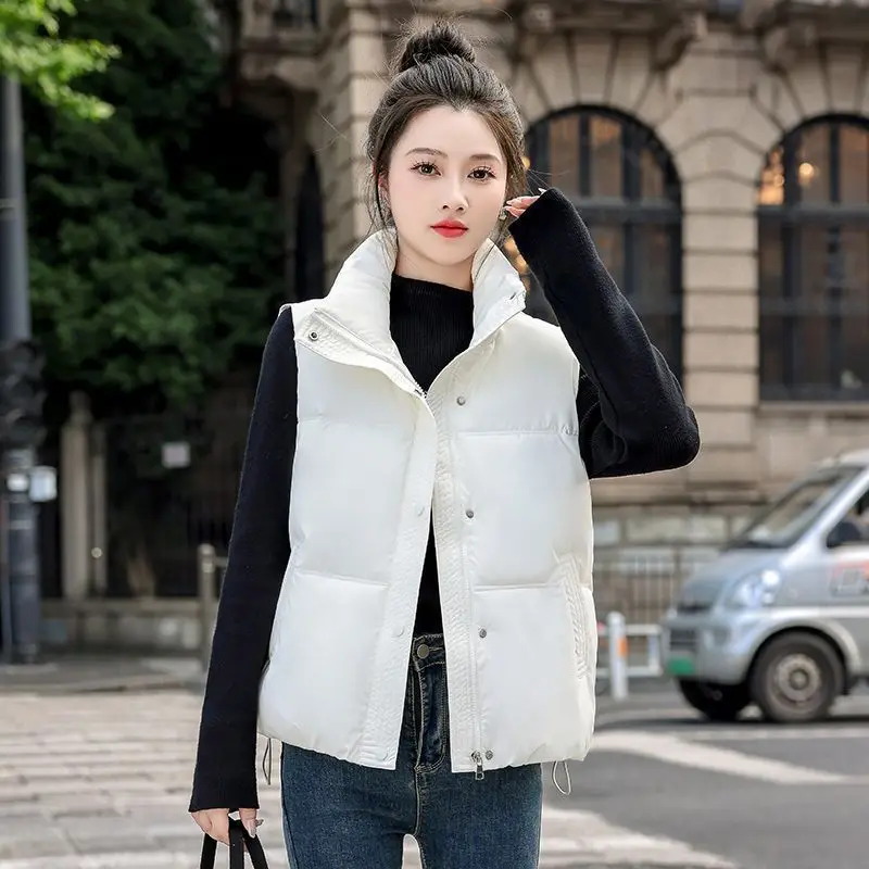 

Korean 2025 New Autumn Winter Coat Women Down Cotton Vest Short Jacket Stand Collar Sleeveless Waistcoat Female Outerwear