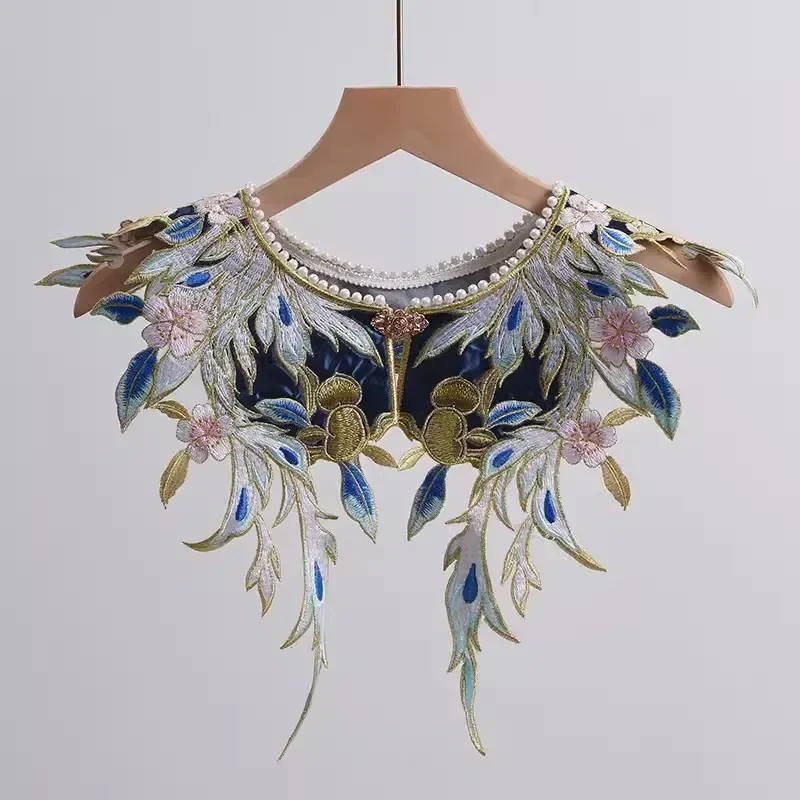 

Женская весенне-летняя винтажная вышивка из пашмины, женская шаль, плащ с жемчужным воротником