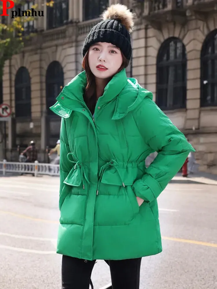 

Warm Thick Hooded Midi Parka Chaqueta Casual Snow Wear Cotton Padded Women Jaqueta New Winter Windproof Ladies Parca Overcoat