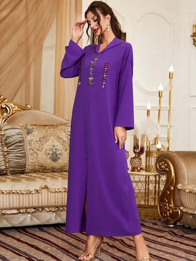 Imagem -03 - Vestido Marroquino com Capuz Muçulmano para Mulheres Kaftan Marroquino Abaya Arábia Saudita Vestido Longo de Festa Robe Caftan Ramadan Verão 2023