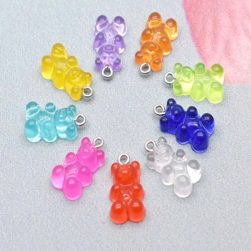 11*20mm  9 Candy Colors Bear Pendant Charms Resin For Handmade Bracelets Necklace Earring Key Chain DIY Jewelry