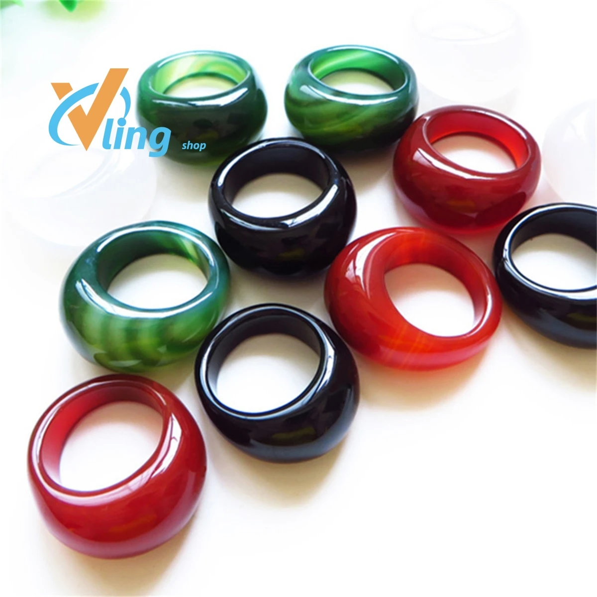 

Fashion Colorful Agate Ring Multi Color Selection Flat Head Jewelry Wholesale Women's Men Simple Versatile Gift Charm Retro