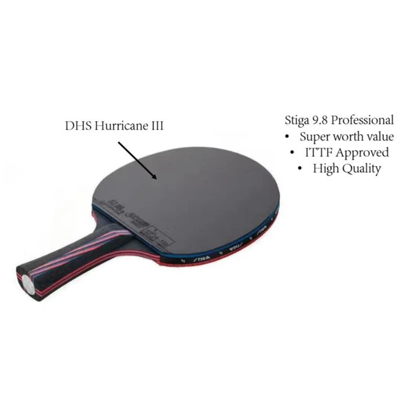 Hybrid Wood 9.8 Table Tennis Racket Assembled With Pimples In Blue Sponge Table Tennis Rubber Long Handle Ping Pong Bat