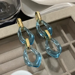 AENSOA Fashion Transparent Acrylic Blue Drop Earrings for Women Geometric Layered Long Dangle Statement Earrings Party Jewelry