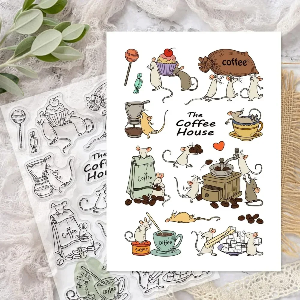 Animal Coffee Clear Stamps Coffee Machine Silicone Stamps Transparent Rubber Seal Stamps for Card Making DIY Scrapbooking