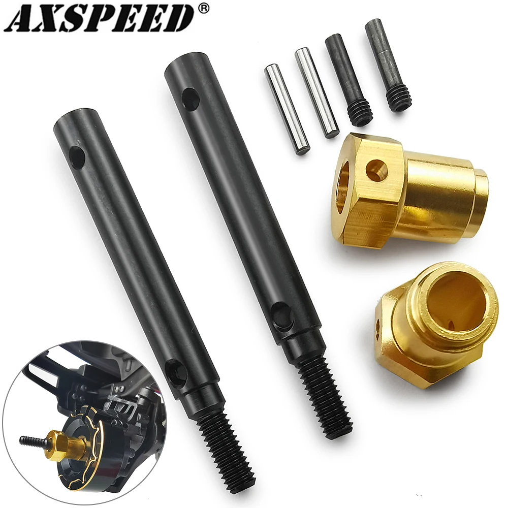 AXSPEED Brass Extended Wheel Hubs Hex Pins Steel Stub Axle Portal Drive +14.5mm for 1/10 RC Crawler TRX4 Bronco 4WD Part