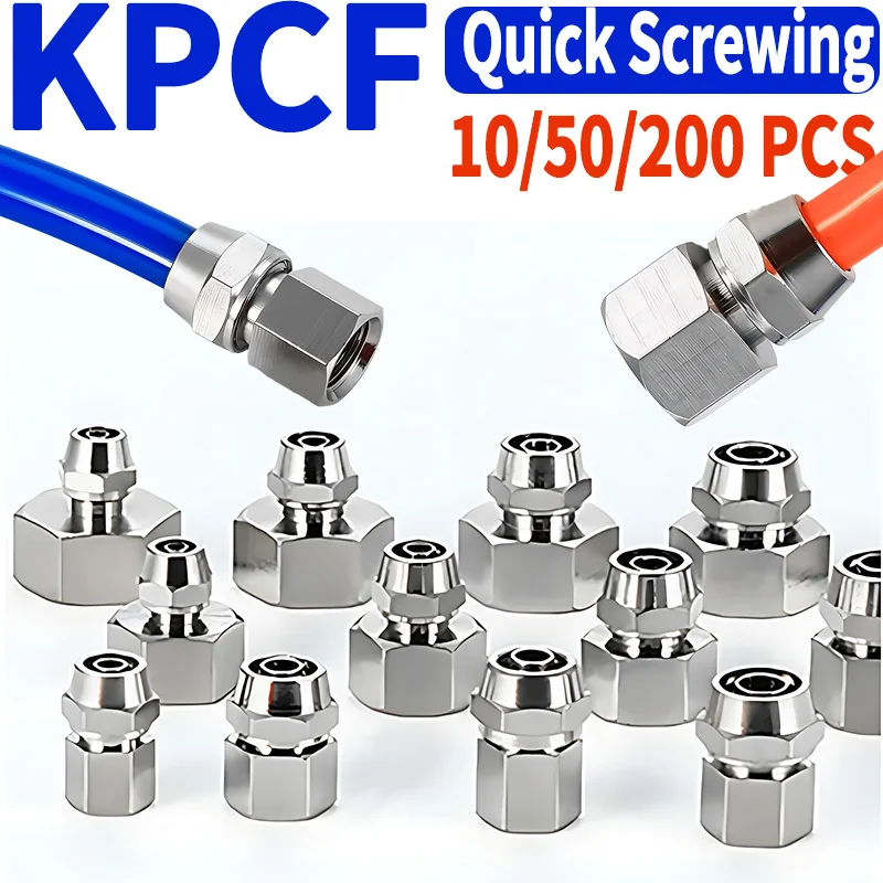 KPCF Pneumatic Copper Nickel Plated Joint Quick Tightening Internal Thread Straight Through Gas Pipe Quick Insertion Fitting