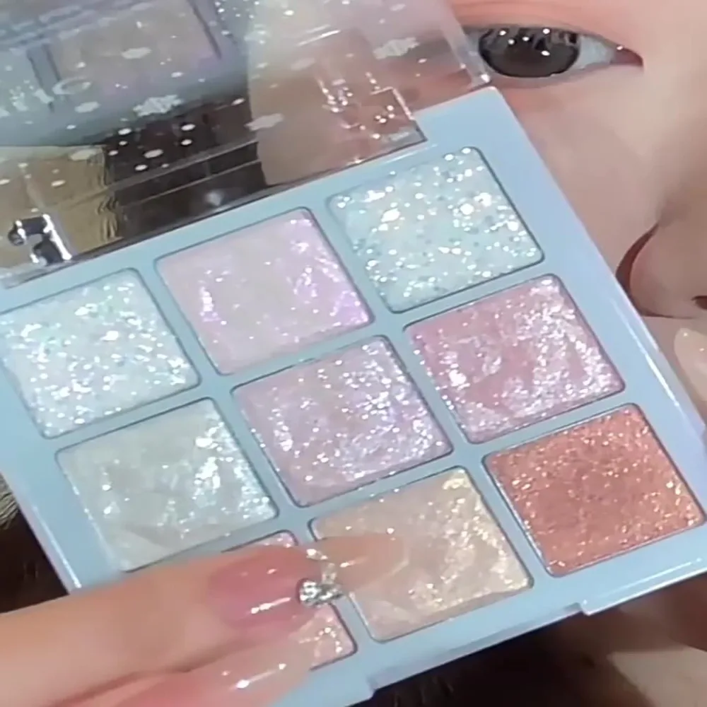 Copo de nieve de nueve colores para mujer y niña, sombra de ojos, perla brillante, maquillaje de vacaciones, resalte, cosméticos, paleta de colorete