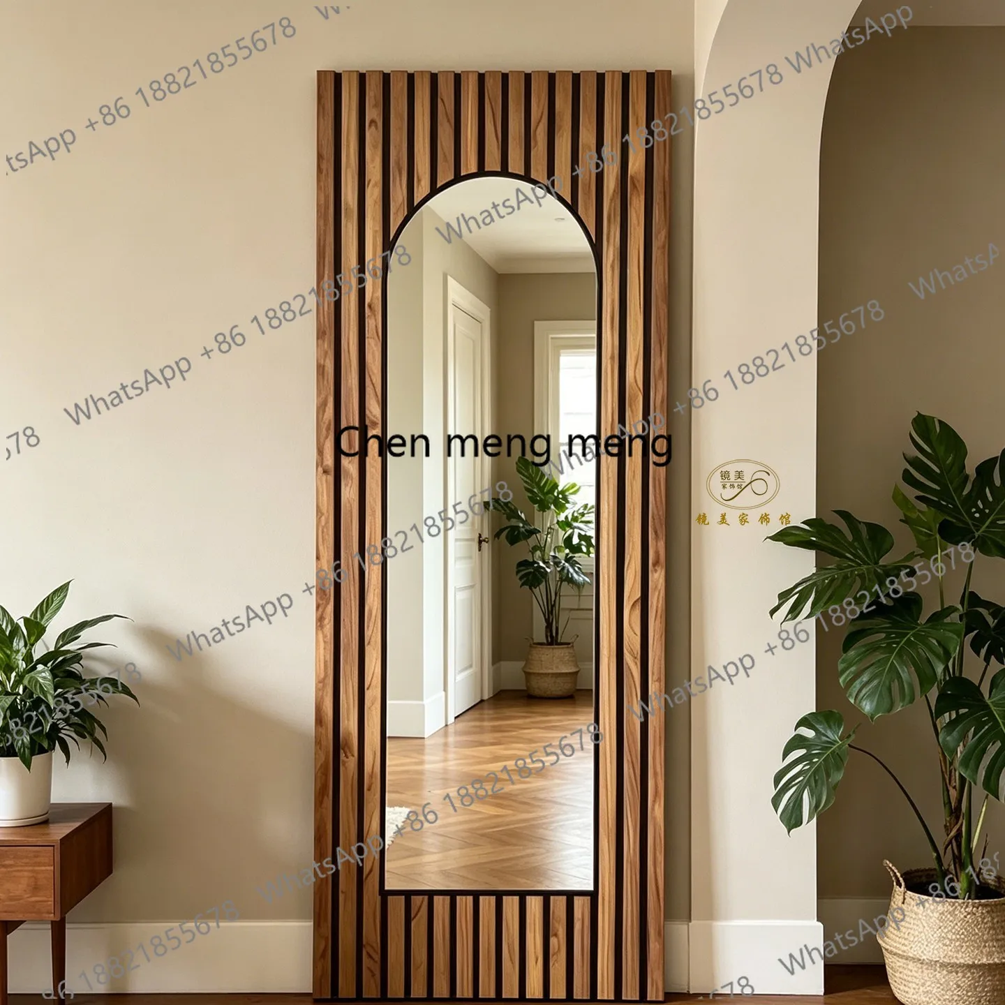 French retro home full-body mirror, living room floor mirror, American wall-mounted light luxury home fitting mirror