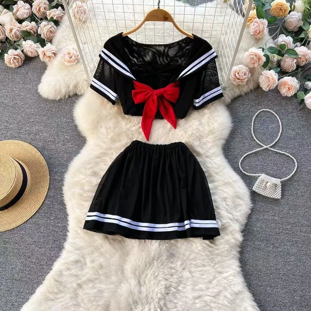 Hotsweet Playsuit-Sets für Damen, ärmellos, schmal geschnitten, rückenfrei, ausgehöhlter Body + Falten-Minirock mit elastischer Taille, sexy Club-Anzüge – Detail 14