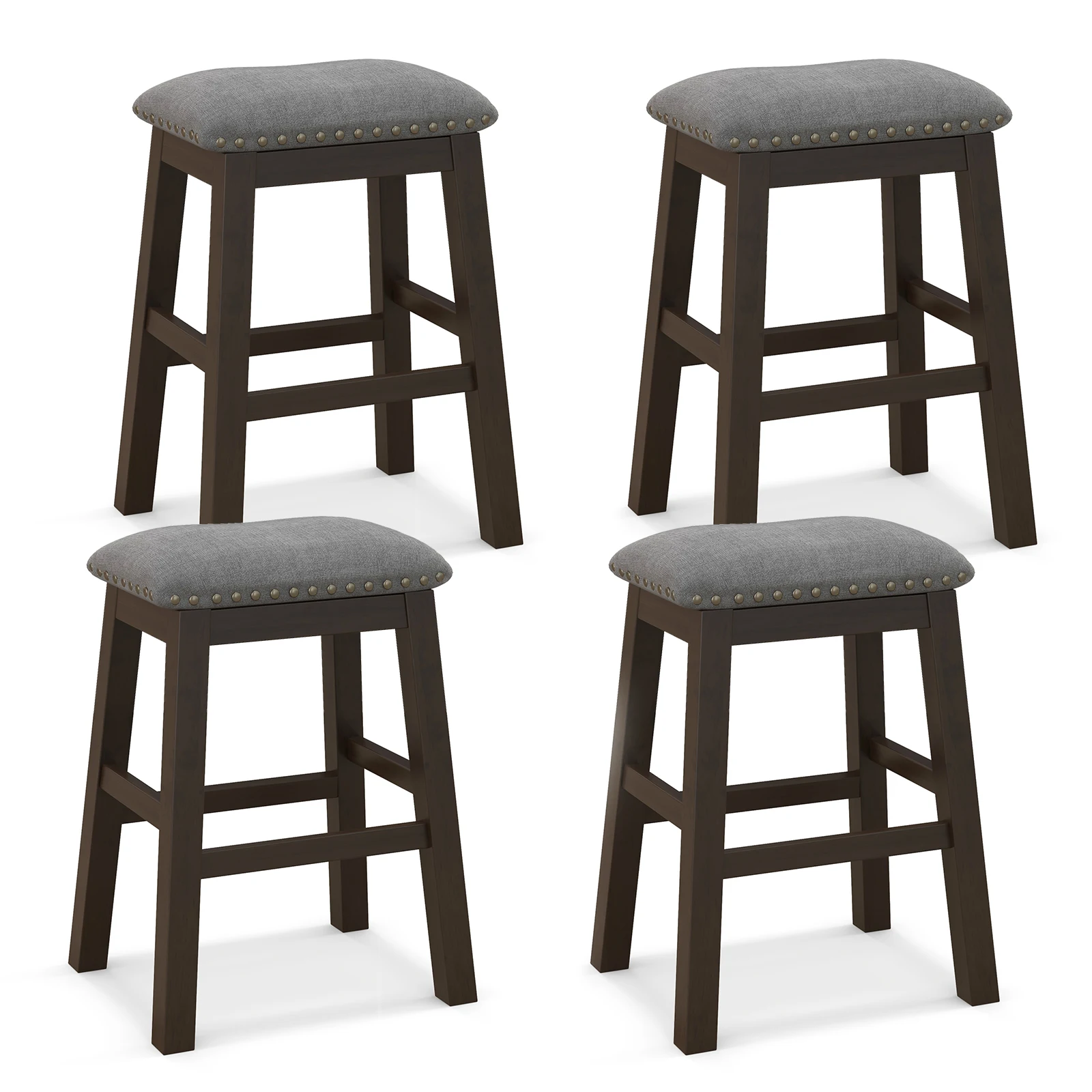 Set of 4 Upholstered Saddle Bar Stools 24.5