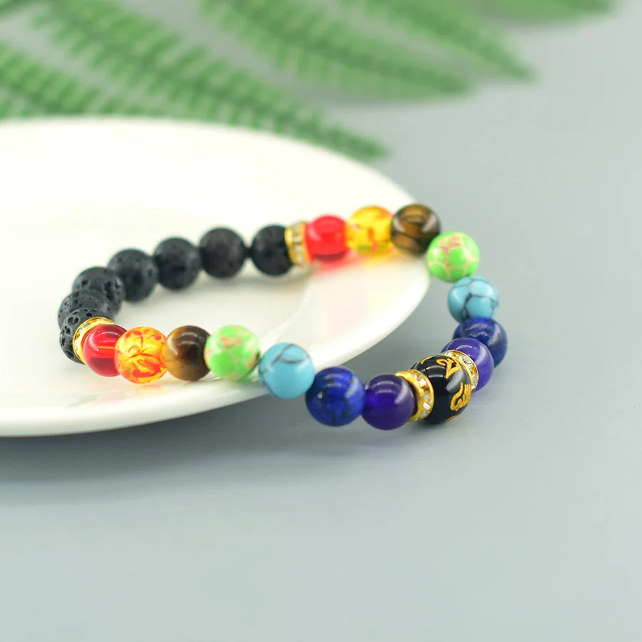 Pulsera de 7 Chakras para hombres y mujeres, joyería curativa de cristal Natural para la ansiedad, pulsera de meditación de Yoga con Mandala, pulsera de 7 colores de arcoíris