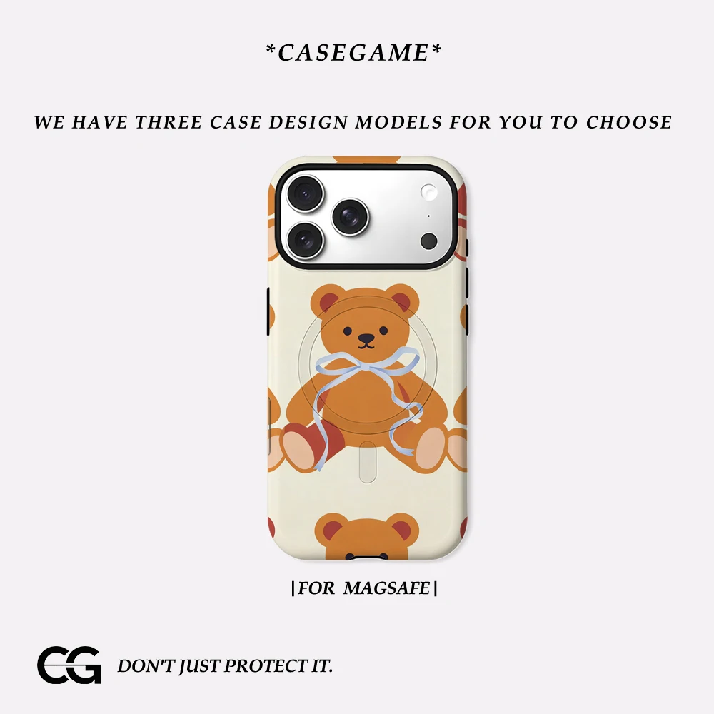

Casegame Matte Bumper for Magsafe Case for IPhone 17 16 15 14 Plus 13 Pro Max Shockproof Hard PC Cute Teddy B-Bear Cover