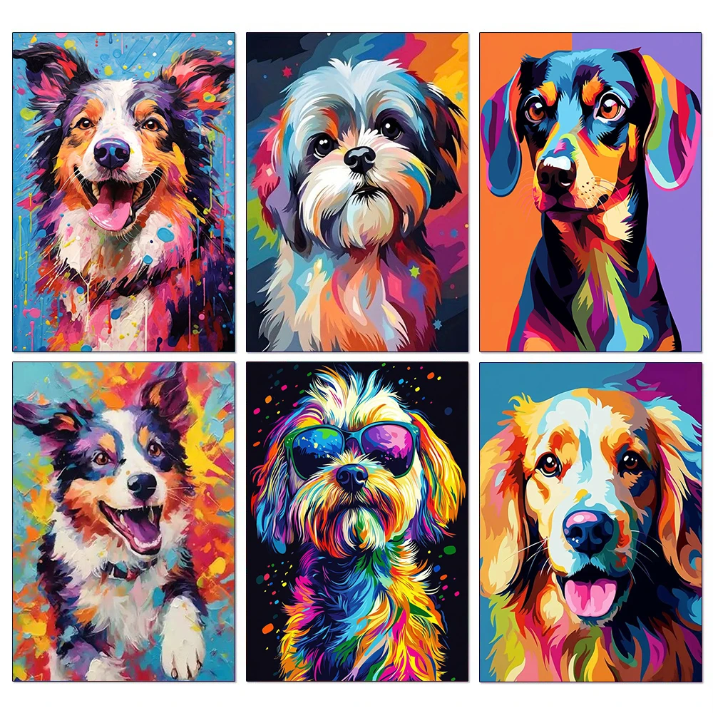 Colorful Dog Portrait Diamond Painting Kits for Adults Animal Full Drill Mosaic Cross Stitch DIY Home Decor Gift Pet Lover