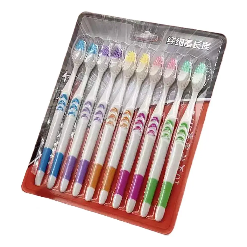 10 Stück Familienpack Zahnbürsten, Zahnbürste mit weichen Borsten aus Bambuskohle, Reiseverpackung, Farbe zufällig – Detail 2